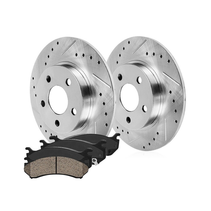 Rear Drill Slot 2 Brake Rotors + 4 Ceramic Pads For Jeep Grand Cherokee Durango
