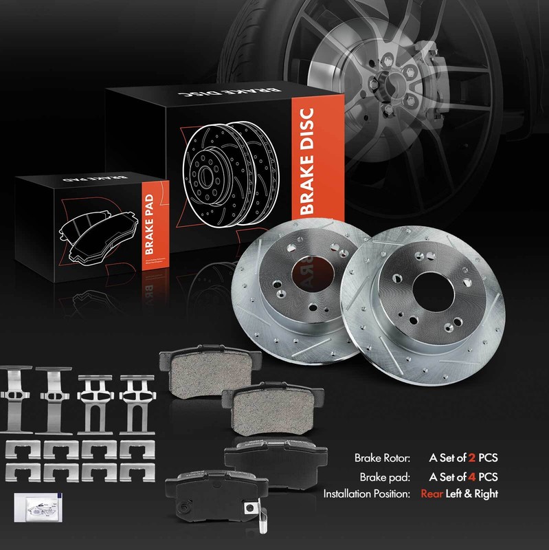 Drilled Rotor & Ceramic Brake Pad for Honda Accord 1998-2002 Civic 04-05 Rear gallery