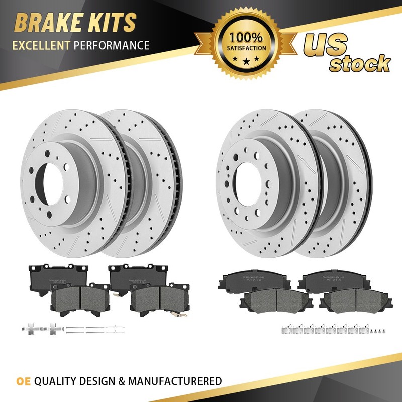 Front Rear Drilled Disc Rotors Brake Pads for Toyota Tundra Sequoia Lexus LX600
