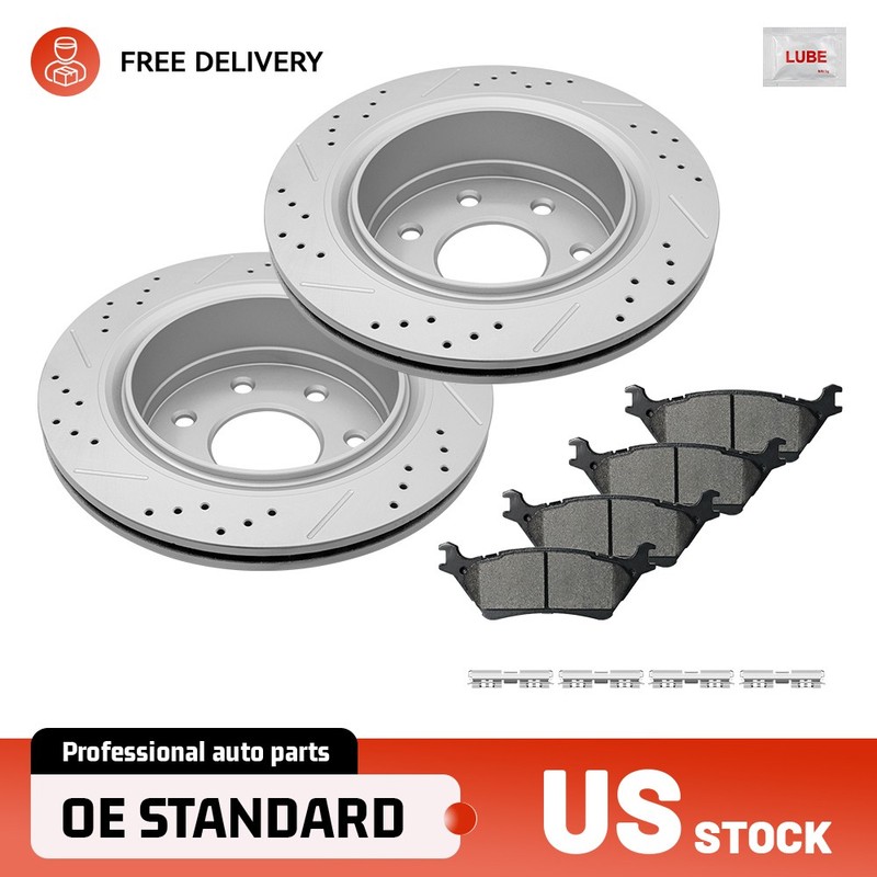 348mm Rear Drilled Brake Rotors & Ceramic Pads for 2012-2014 Ford F-150 W/7 Lugs