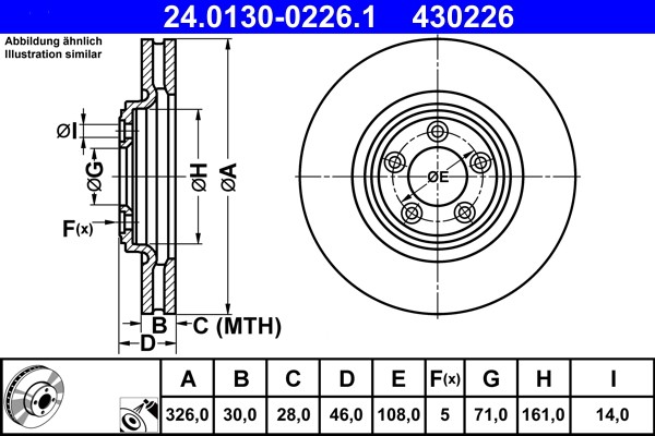 ATE 24.0130-0226.1 Brake Disc for Jaguar