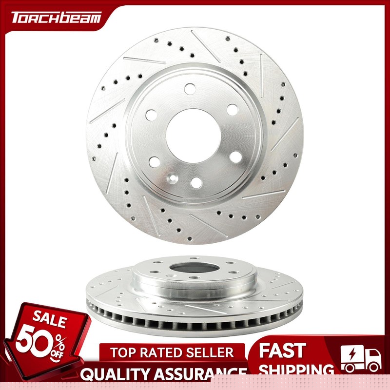 Front Drilled Slotted Brake Rotors For Chevy Traverse GMC Acadia Buick Enclave