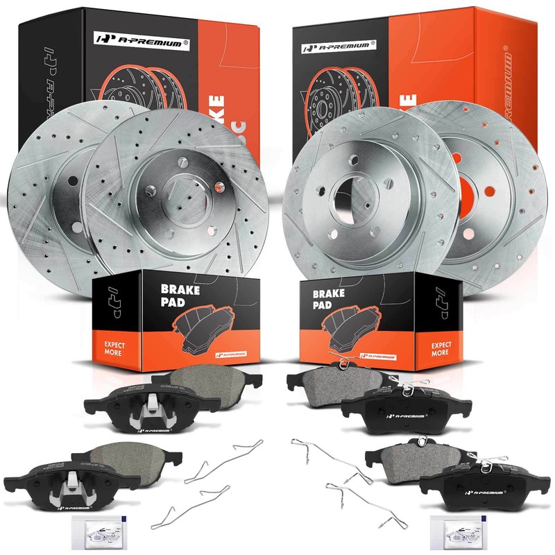 A-Premium Front & Rear Drilled Disc Rotors & Brake Pads for Ford Focus 2012-2018