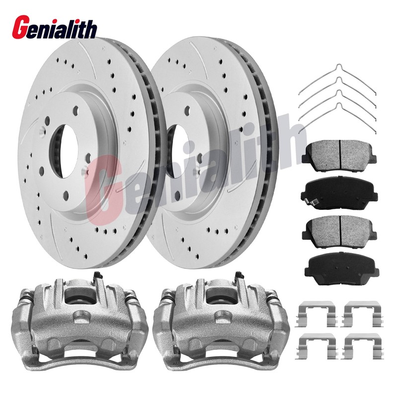 Front LH & RH Disc Brake Rotors & Pads +Caliper for Kia Sorento Hyundai Santa Fe