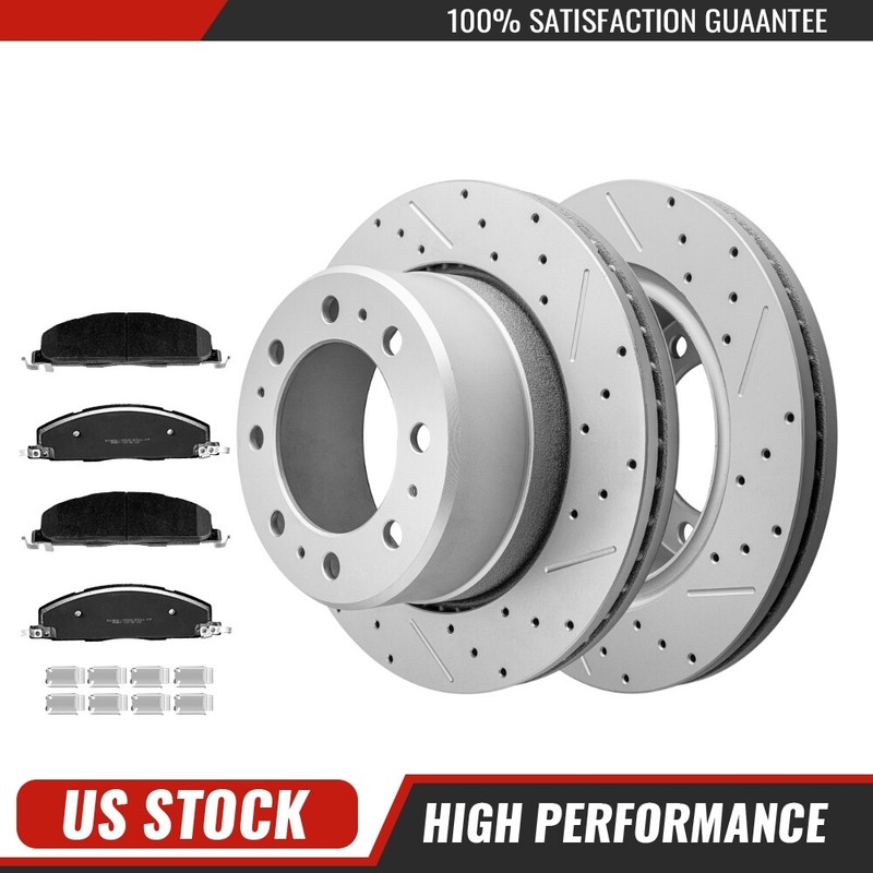 358mm Rear Drilled Slotted Rotors and Ceramic Brake Pads for Dodge Ram 2500 3500