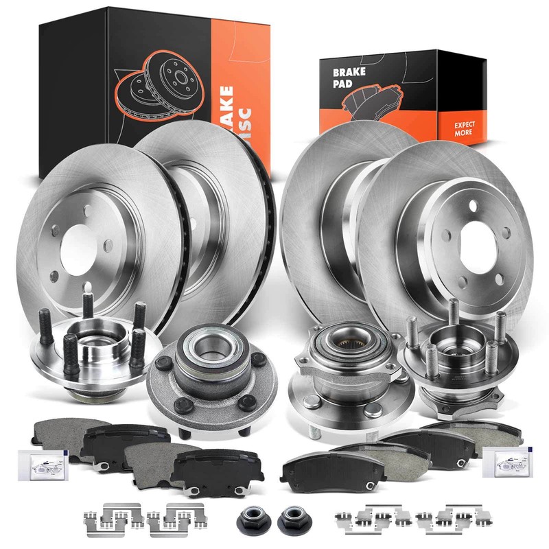 Front & Rear Disc Rotors & Brake Pad + Wheel Hub Bearing for Dodge Challenger
