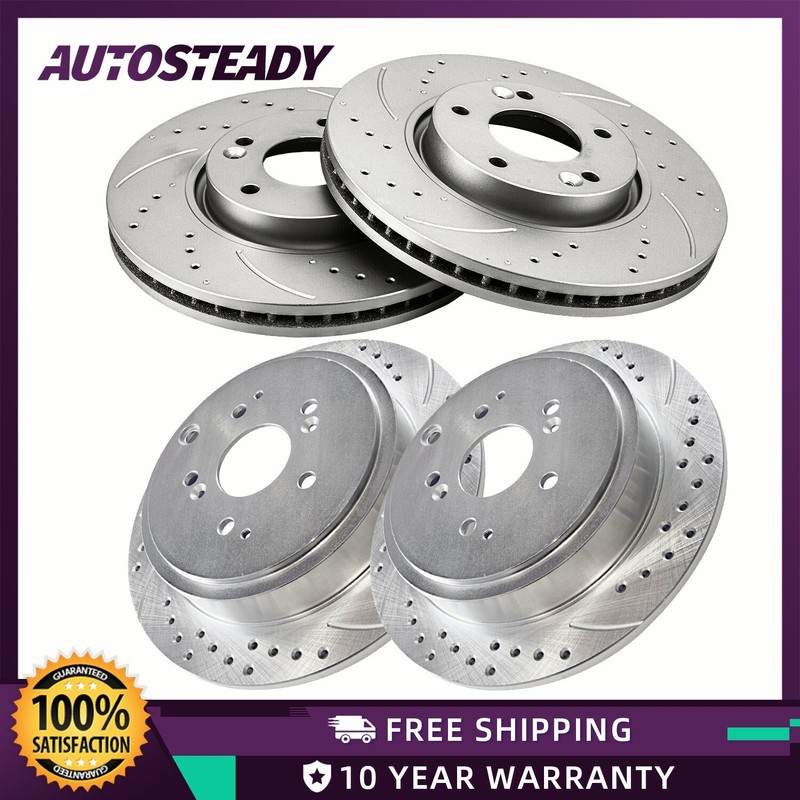 Front and Rear Drilled Disc Brake Rotors for 2003 – 2008 Pilot 2001 – 2006 MDX