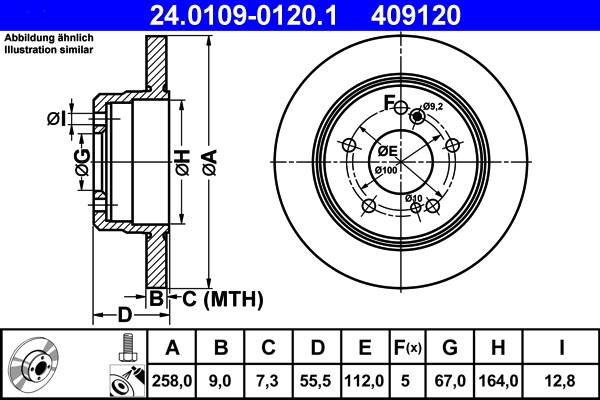 ATE 24.0109-0120.1 Brake Disc for Mercedes-Benz