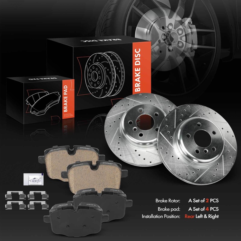Rear Side Drilled Rotors & Ceramic Brake Pads for BMW F10 535i 550i 650i xDrive gallery