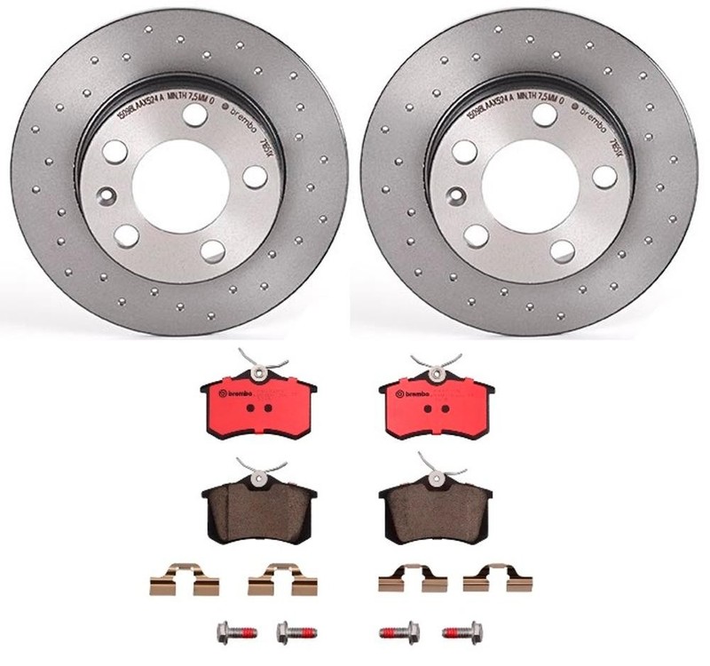 Brembo Xtra Rear Brake Kit Drilled Rotors Ceramic Pads for TT Beetle Golf Jetta