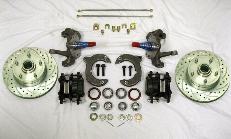 Mustang II Front Disc Brake Kit 11″ Rotors Ford + 2″ Drop Spindles SS Lines