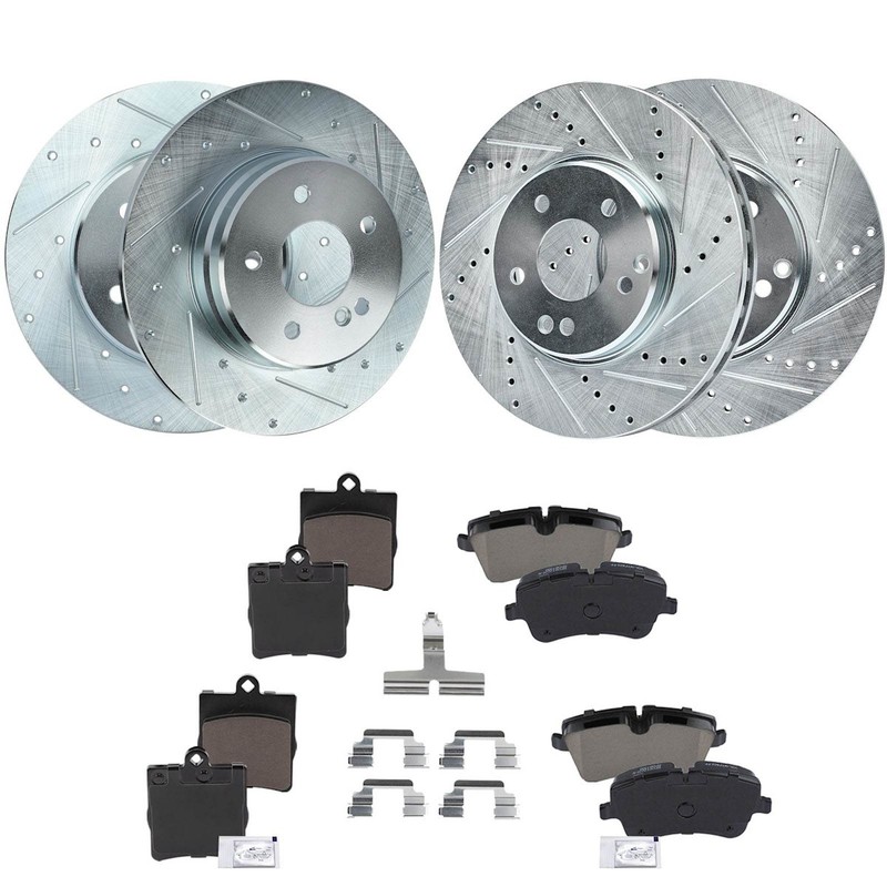 4-Wheel Set Brake Disc and Pad Kits Front & Rear for MB Mercedes C Class CLK