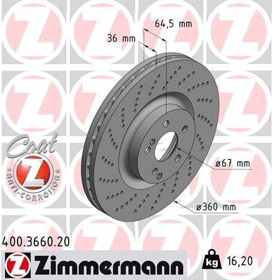 Zimmermann 400.3660.20 Brake Disc for Mercedes-Benz