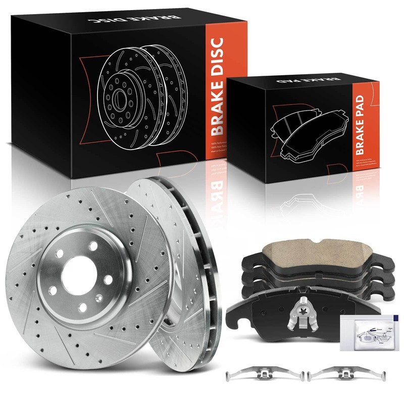 Drilled Brake Rotors & Ceramic Brake Pad for Audi A4 2009-2011 A5 Quattro Front