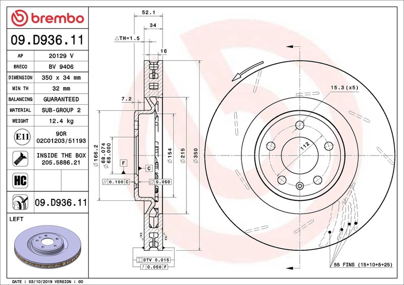 Brake Disc Single Vented fits PORSCHE MACAN 95B 3.6 Front Left 2014 on 350mm New gallery