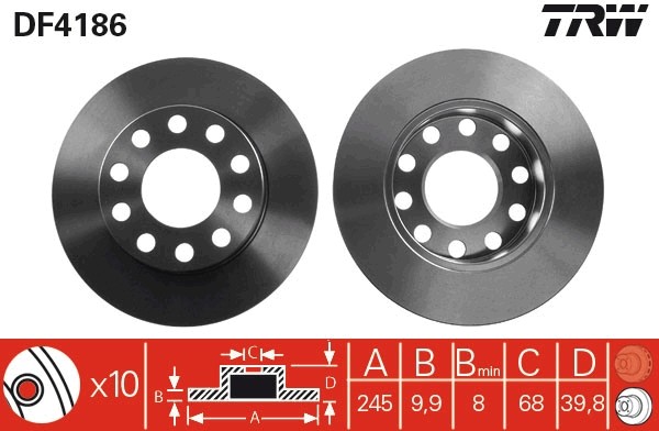 2X DF4186 TRW Brake Disc for Audi, Seat
