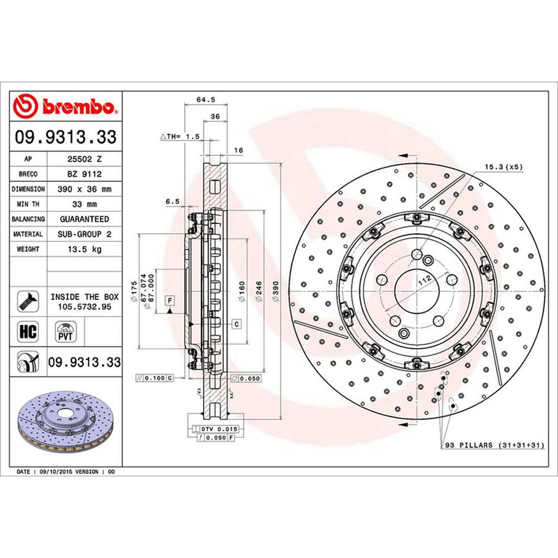 Brembo Front Brake Kit Drilled PVT Floating Brake Rotor Ceramic Pads For MB R230 gallery