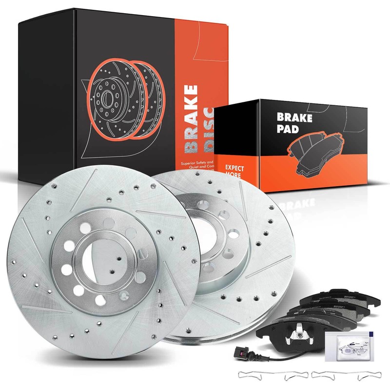 Front Drilled Rotors & Ceramic Brake Pads for Volkswagen Jetta Golf Beetle Audi