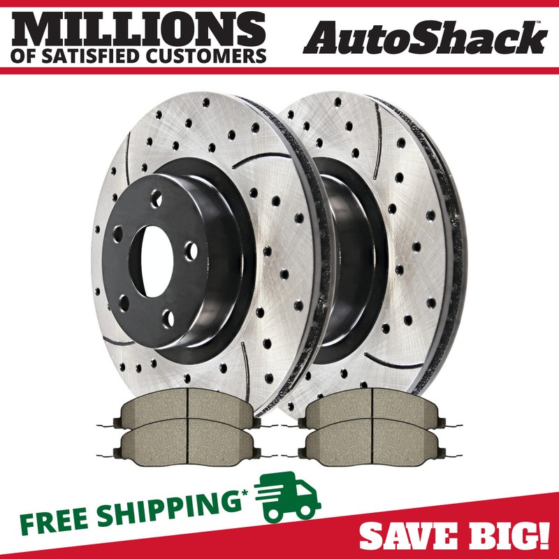 Front Drilled Slotted Brake Rotors Pads for 2005-2009 2010 Ford Mustang 4.0L V6