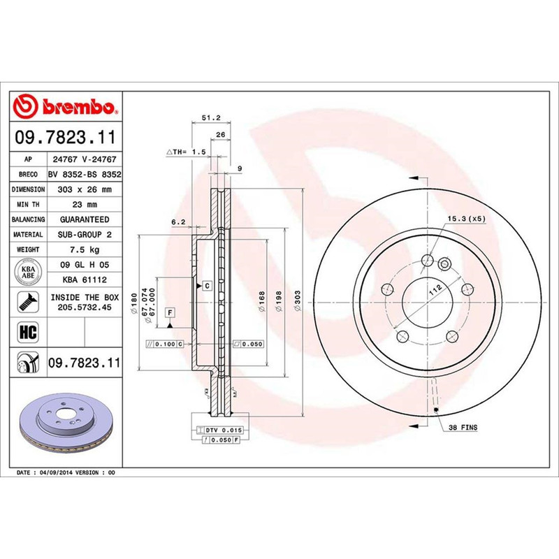 Brembo Front Brake Kit Ceramic Pad Vented Brake Rotor for Mercedes W163 ML-Class gallery
