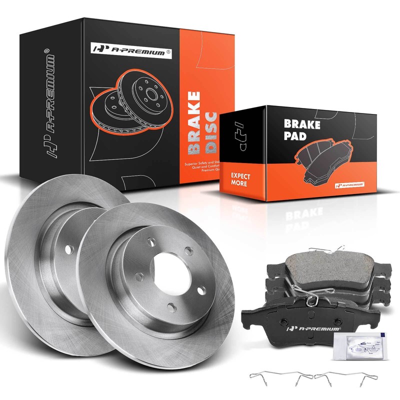 A-Premium Rear Disc Brake Rotors & Ceramic Brake Pads for Mazda 3 05-13 2.3 2.5L