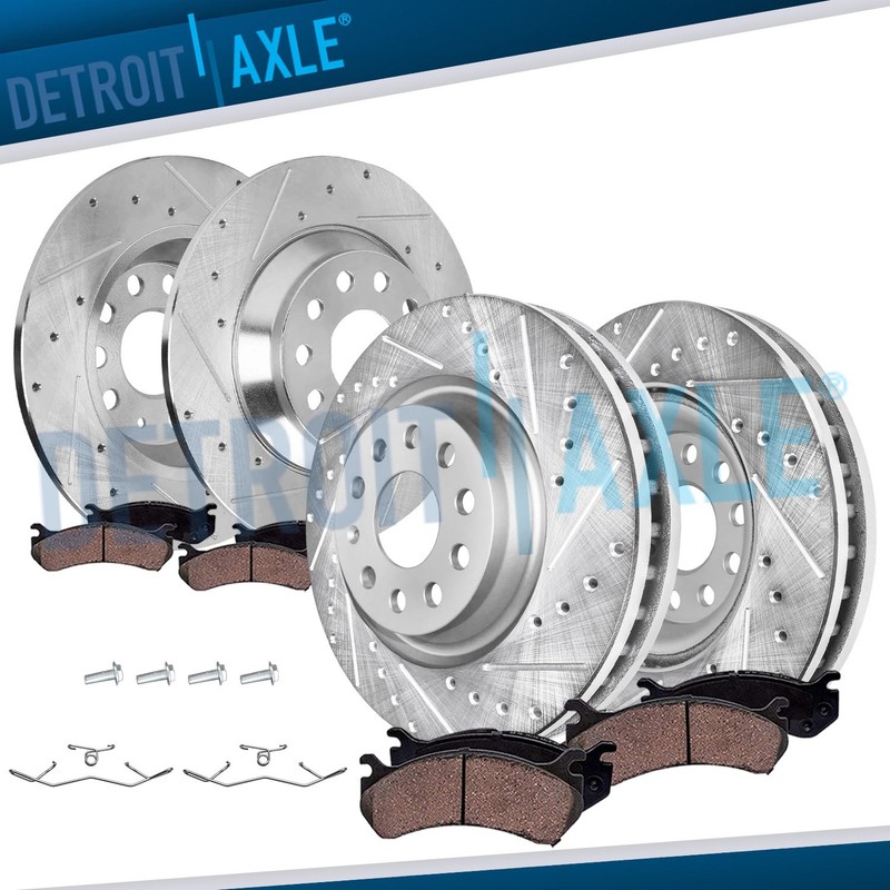Front Rear Drilled Rotors Brake Pads for 2022-24 Audi Q3 Volkswagen Jetta Tiguan