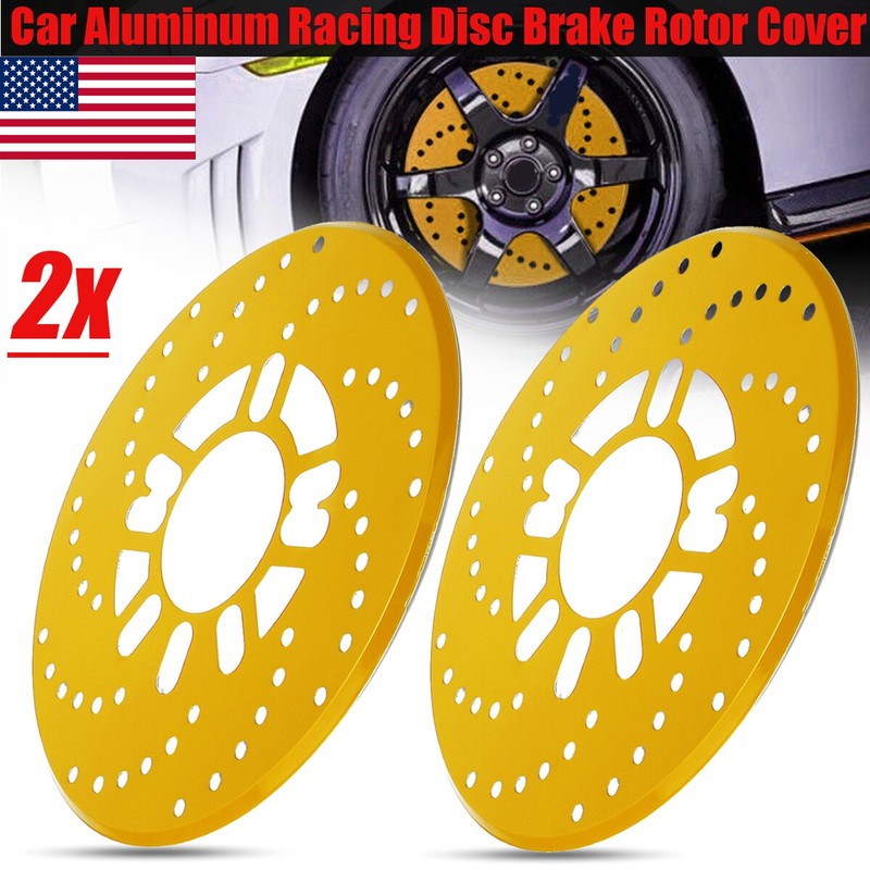Gold 2x Aluminium 2.95″ Disc Cover Car Decorative Rotor Cross Drilled