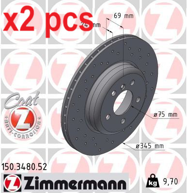 X2 PCS L&R SIDES FITS BMW 5 528 I BRAKE DISC 150.3480.52 ZIMMERMANN