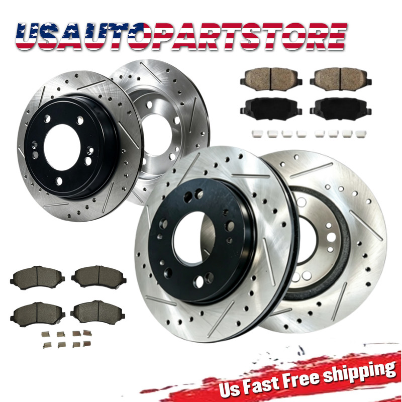 Front Rear Drilled Slotted Rotors Brakes Pads for 2007 – 2017 Jeep Wrangler JK