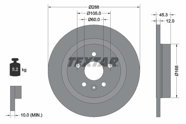 Textar 92275203 Brake Disc for Chevrolet, Holden, Opel, Vauxhall