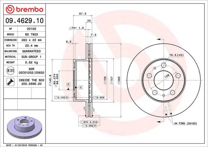 Disc Brake Rotor-Premium OE Equivalent Rotor Brembo 09.4629.10 gallery