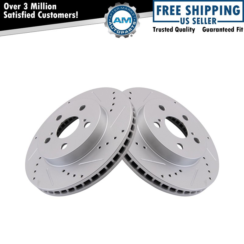 Front Brake Rotors Set Slotted X Drilled Premium G-Coated Front Fits Toyota