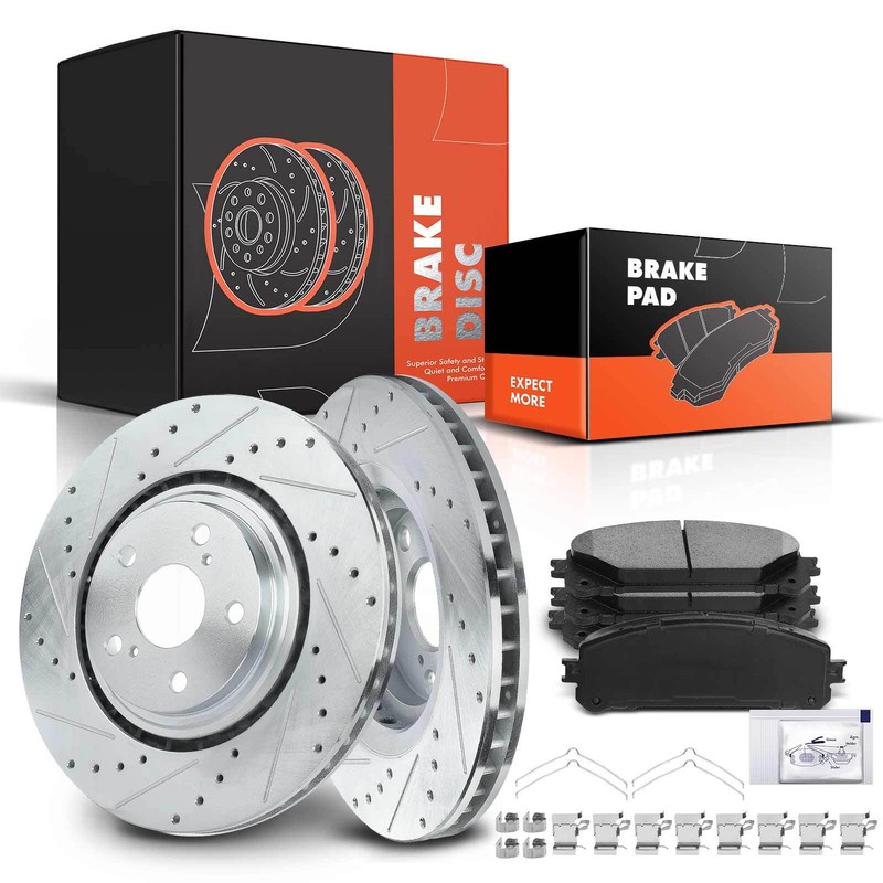 Drilled Slotted Rotors & Ceramic Brake Pads for Toyota Sienna Lexus NX300 Front