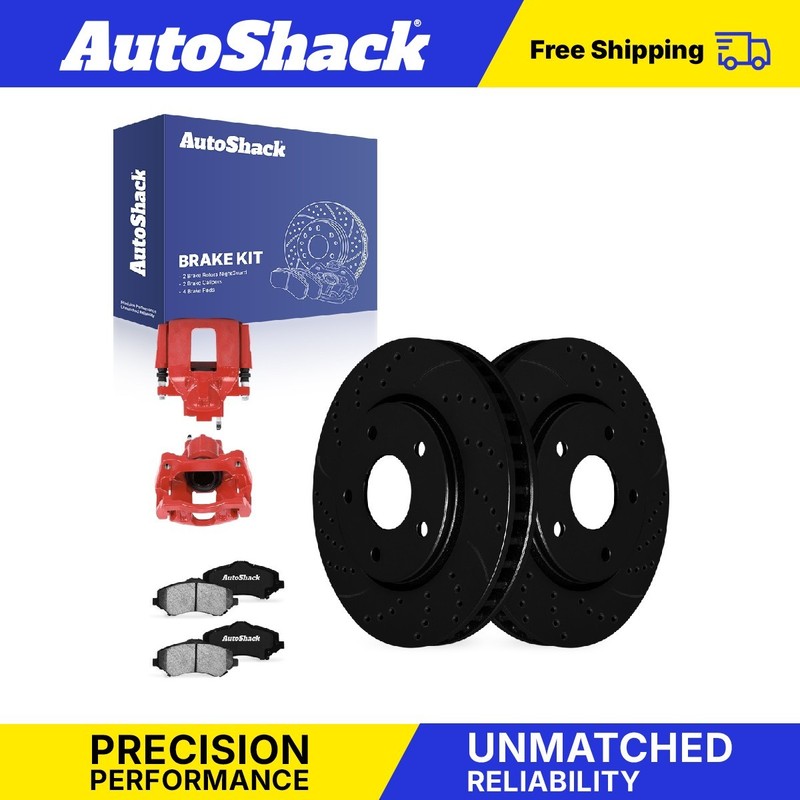 Front Drilled Slotted Brake Rotor Pad Caliper Red for Dodge, Grand Caravan 08-16