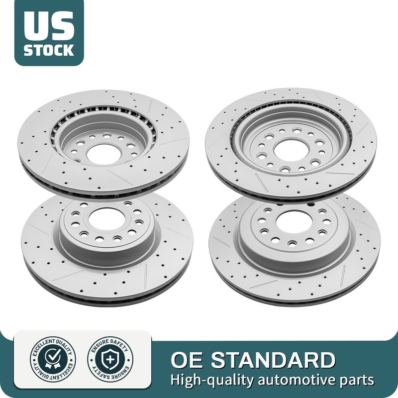 4pcs Front & Rear Drilled Slotted Disc Brake Rotors For 2019-2024 2025 Ram 1500
