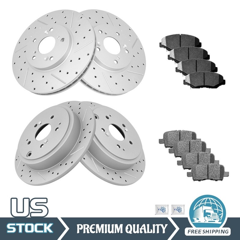 For 2003 -2007 2008 Honda Pilot Front & Rear Drilled Rotors + Ceramic Brake Pads