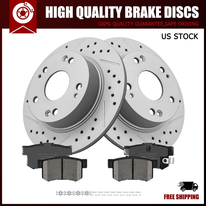 [Rear] Drilled Disc Brake Rotors & Ceramic Pads for 04-08 Honda Accord Acura TSX
