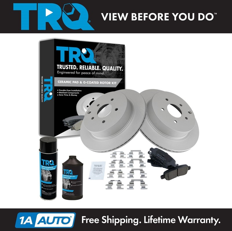 TRQ Rear Premium Ceramic Brake Pad & Coated Rotor Kit w/Chemicals for Nissan