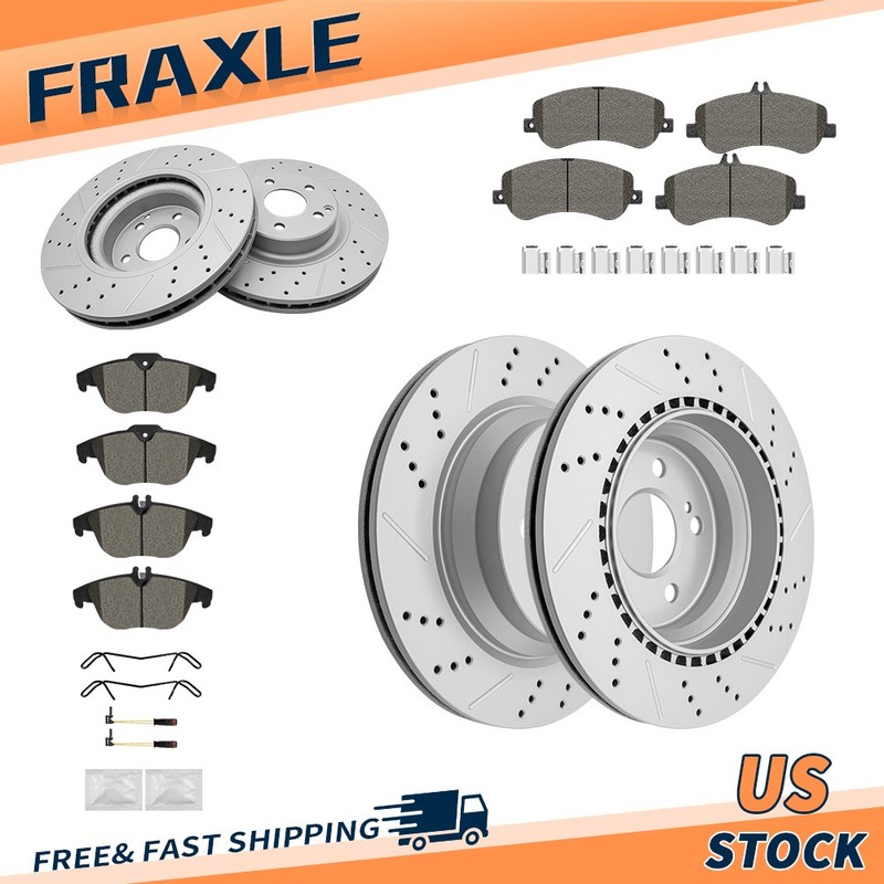 Front and Rear Drilled Rotors + Ceramic Pads for 2009-2015 Mercedes-Benz GLK350