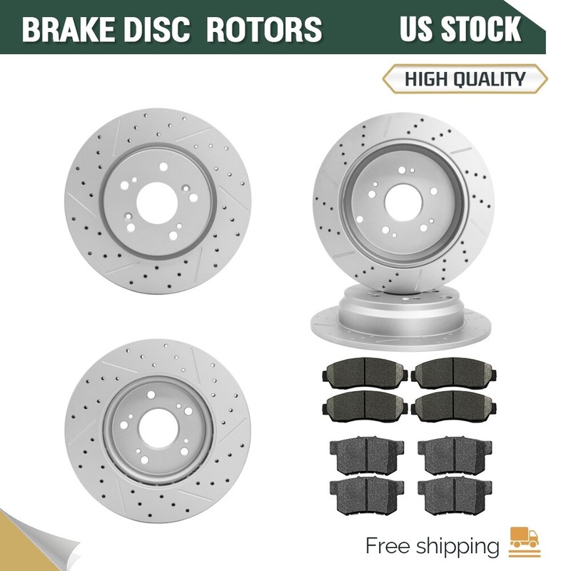 Front Rear Drilled Disc Rotors + Ceramic Brake Pads for Acura RDX Honda CR-V