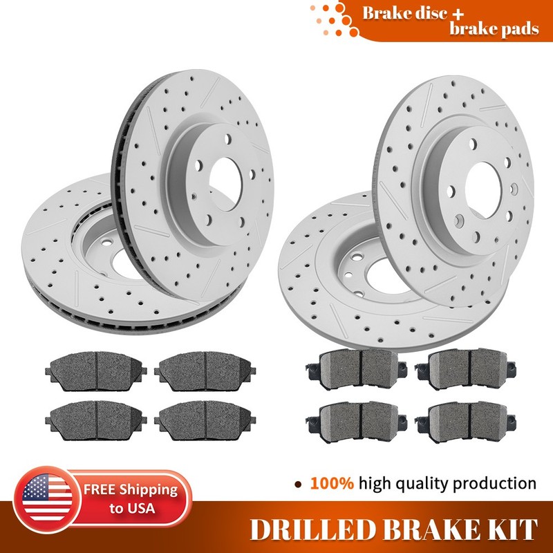 AWD Front Rear Drilled Rotors Ceramic Brake Pads for Mazda CX-3 2016 2017 2018