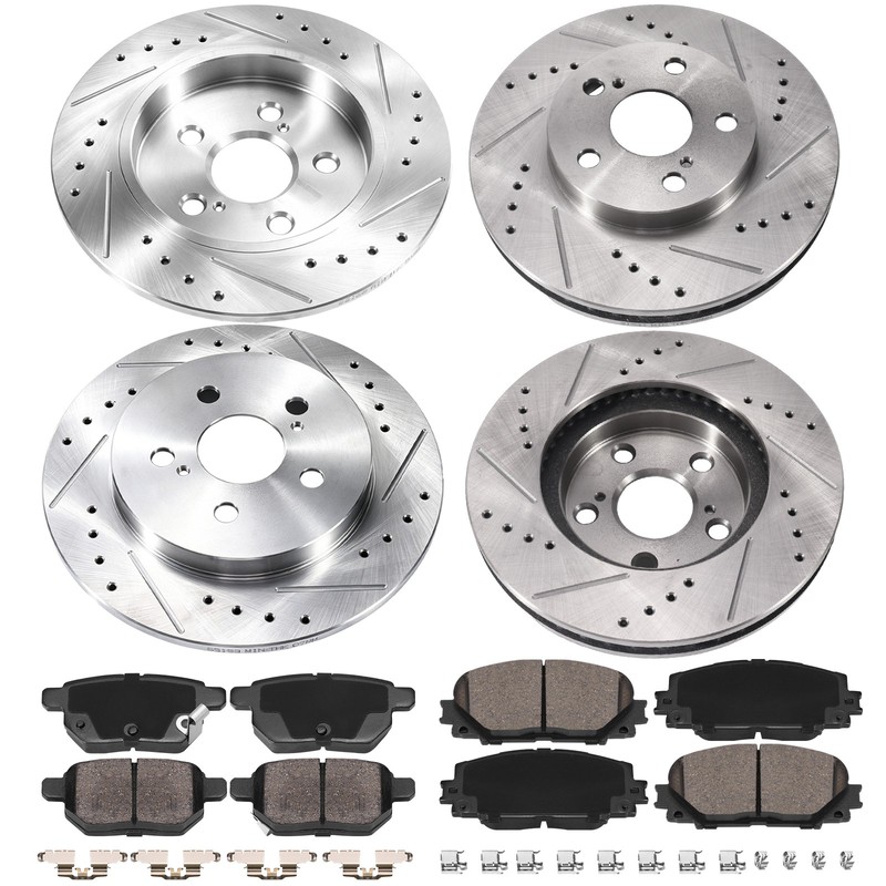 Front & Rear Drilled Brake Rotors and Ceramic Brake Pads for Toyota Lexus CT200h