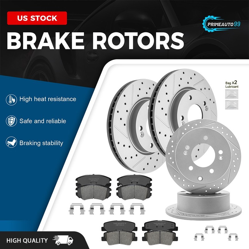 280mm Front & 262mm Rear Drilled Brake Rotors + Pads Kits for Kia Soul 2010 2011