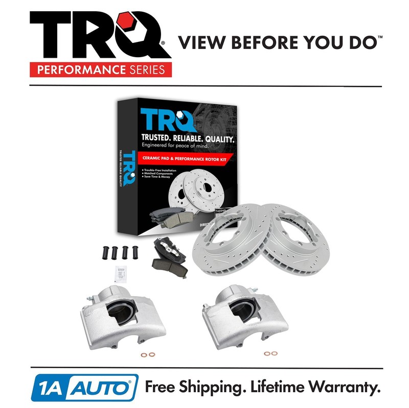 TRQ Front Brake Calipers Ceramic Pads & Drilled Rotors Fits K3500 Ram 2500 3500