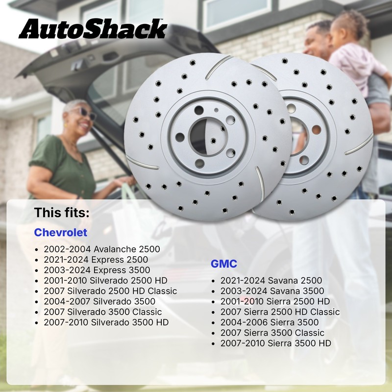 Front Drilled Slotted Brake Rotors Pair for Chevy, Silverado 2500 HD 2001-2010 gallery