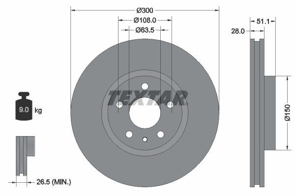 2X Textar 92268605 Front Brake Discs 300mm Vented Fits Ford Lincoln Mkz Mondeo