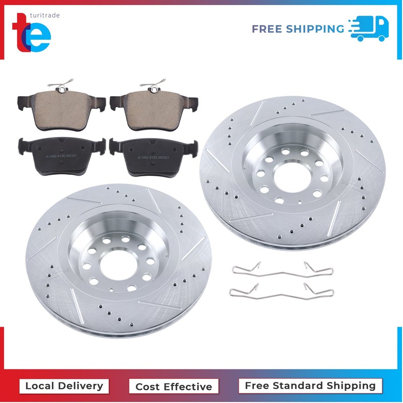Rear Drilled Brake Rotor & Ceramic Brake Pad For Volkswagen Golf R Audi 309.9mm gallery