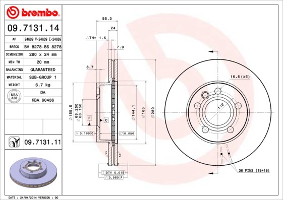Brembo 09.7131.11 Brake Disc for VW