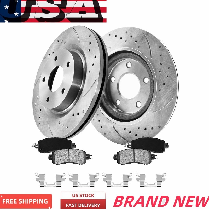 Front Drilled Slotted Rotors Ceramic & Pads for Ram Dodge 1500 Aspen Chrysler