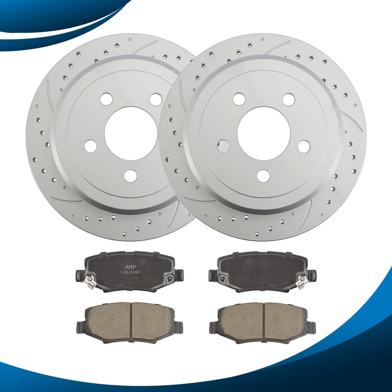 Rear Drilled Brake Rotors Brake Pads for 2008 – 2012 Dodge Nitro Jeep Liberty